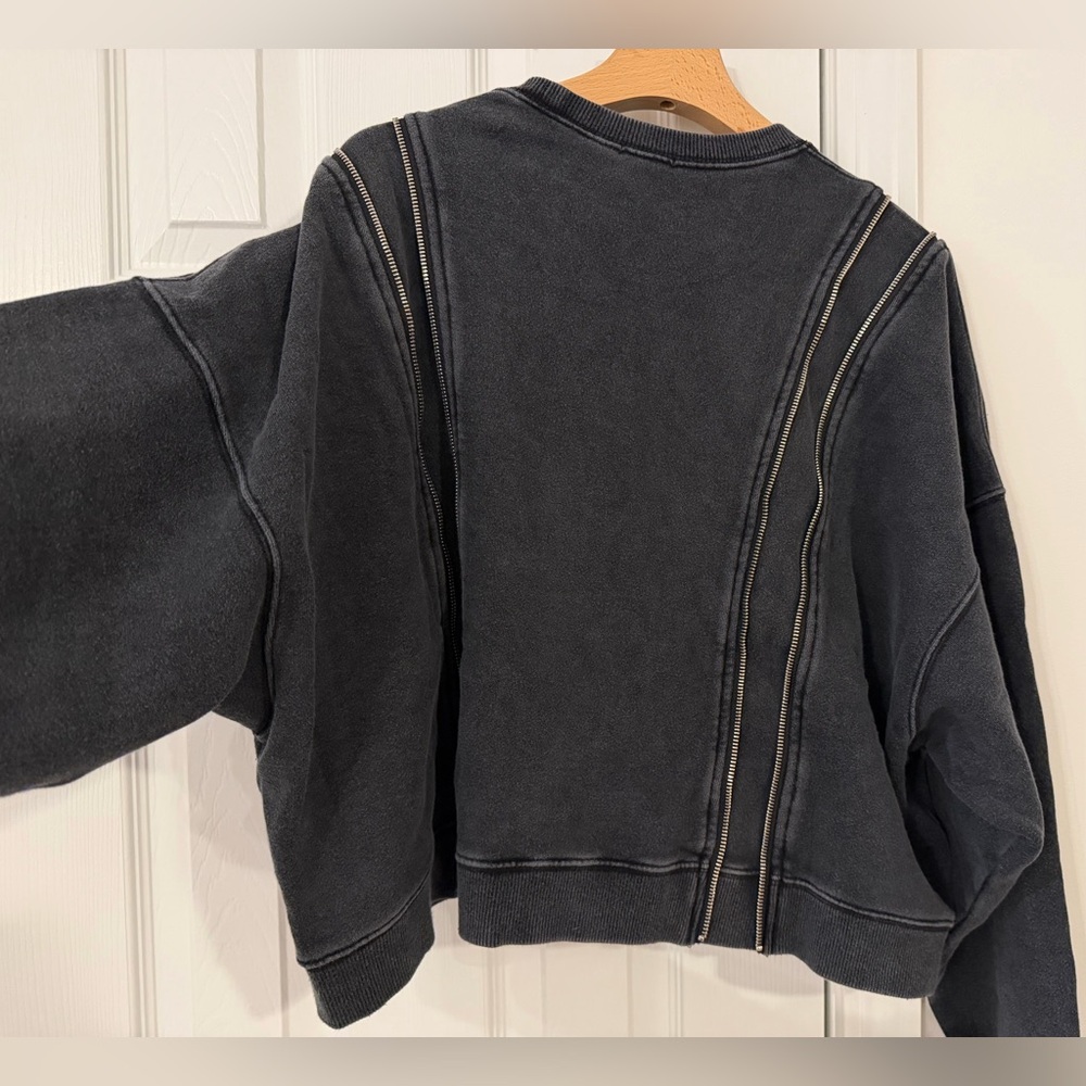 R13 Zippered Crewneck Sweatshirt in Washed Black - size M - Picture 11 of 12